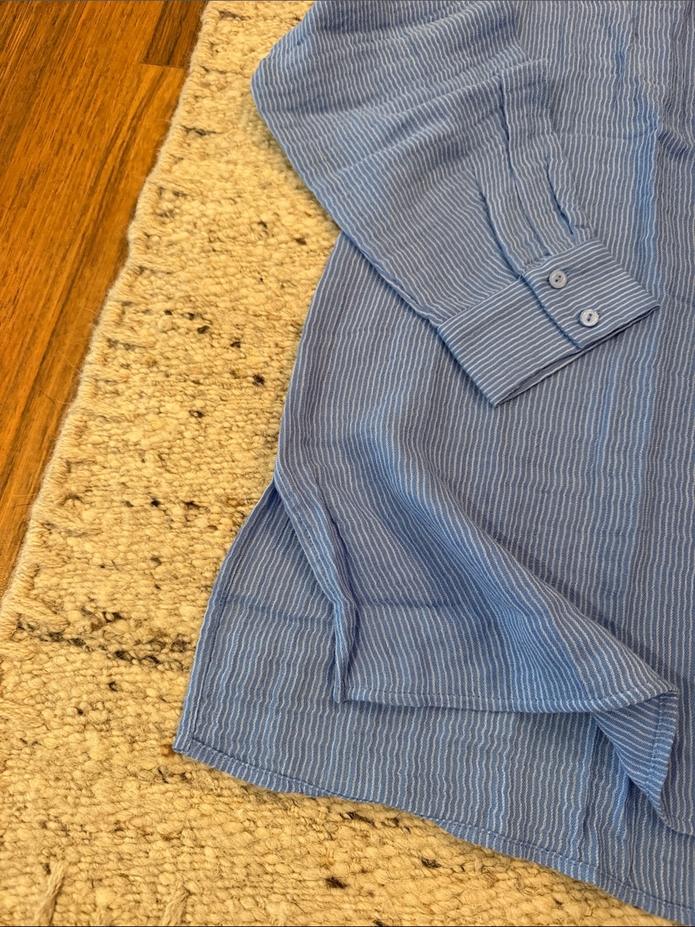 NWT Eileen Fisher Cotton Gauze Striped Classic Collar Shirt - Cornflower - Picture 3 of 6